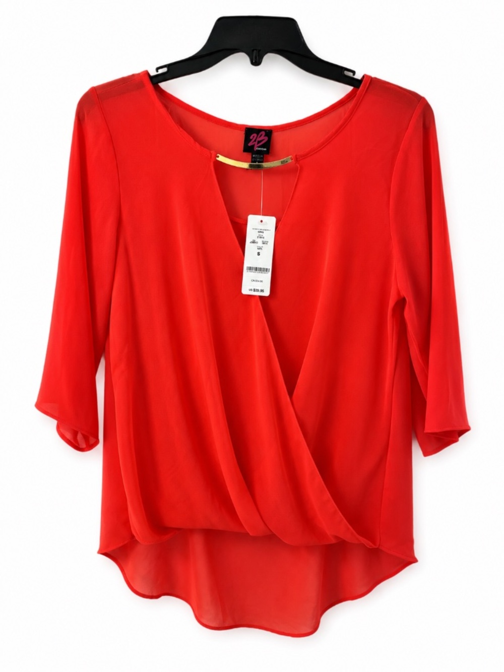 NWT Bebe Coral Sheer Wrap Blouse Top Size Small
